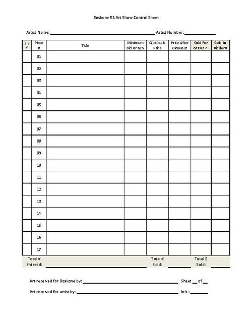 Art Show Bid Control Sheet